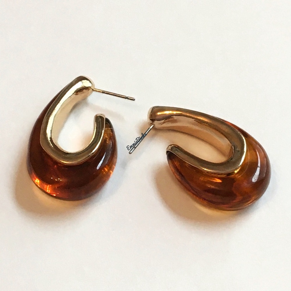 New Anthropologie Metal & Resin Tear Drop Hoop Earrings - Picture 11 of 16